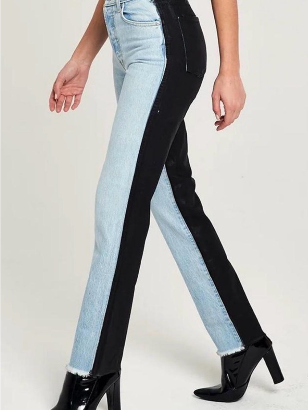 REVICE Two-Tone Light Blue and Black Straight-Leg Jeans